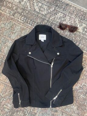 Old Navy Black Moto Jacket Asymmetrical Zip Lightweight Biker Style Size S